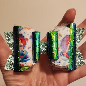 Sparkling Mermaid Hair Bow for Kids - Blue and Green